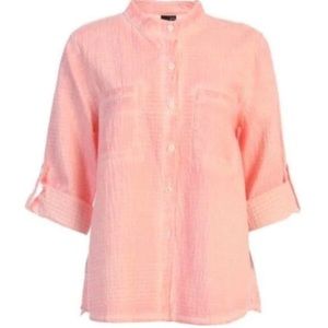 FOCUS FASHION COTTON SEERSUCKER SHIRT IN LIGHT CORAL - CS117-CRL - SIZE L NWT